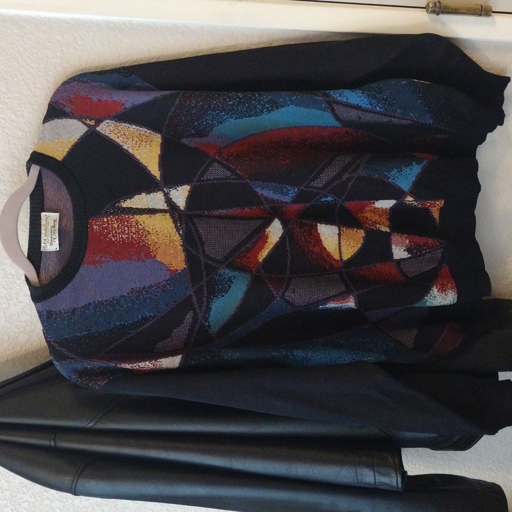 Grandpacore Geometric Patterned Sweater - Multicolor 1990's